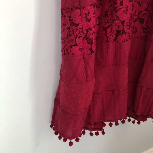 Lulus Red Boho Midi Dress with Pompom Trim - Picture 9 of 15